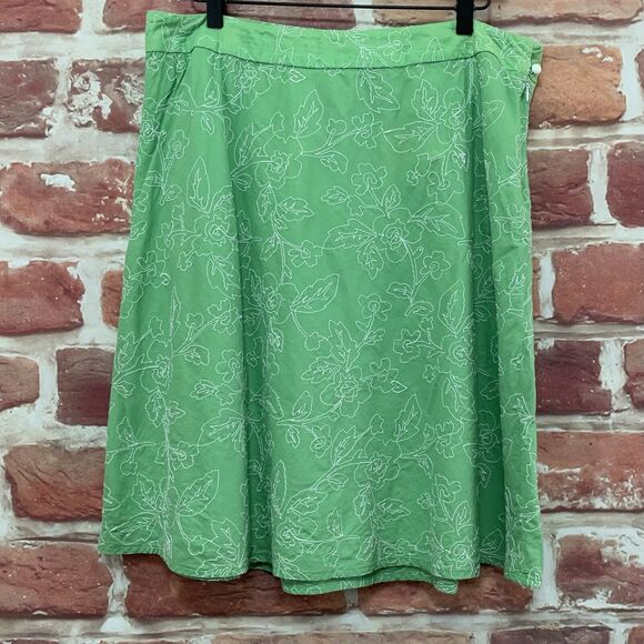 Vintage Talbots Skirt Women's Size 14 Green White Floral Embroidered Zip Up - Picture 8 of 10